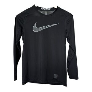 Nike Pro Dri-FIT Long Sleeve Training T-Shirt Black Teens L Sweat Wicking Mesh